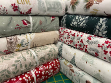victoria louise design foraging in the forest woodland stag natural metallic mistletoe holly berry pine cotton fabric shack malmesbury