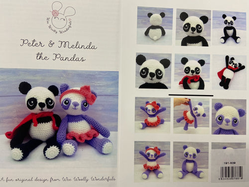 we woolly wonderfuls peter & melinda the pandas crochet amigurumi pattern fabric shack malmesbury 509