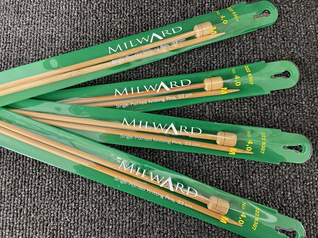 Milward Wooden Bamboo Knitting Needles/Pins 33cm Various Sizes Fabric