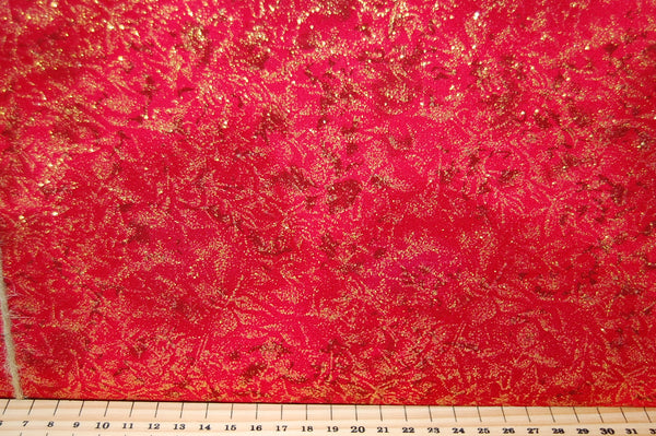 Fabric Shack Michael Miller Fairy Frost Sewing Quilting Sew Fat Quarter Cotton Bling Gold Holly Berry Red Christmas Metallic