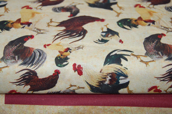Fabric Shack Sewing Quilting Sew Fat Quarter Cotton Quilt Patchwork Dressmaking Rustic Roosters Cockerel Chicken Hen Chick Farm Sarah Hudock Artworks 3 Three Wishes
