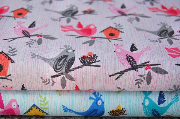 Michael Miller Bird Dee Da La Dee Da Cotton Fabric Pink Blue