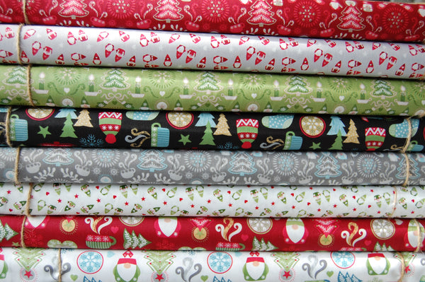 fabric shack sewing quilting sew fat quarter cotton quilt patchwork christmas holiday noel dressmaking hygge scandi trädgårdstomte tomte tonttu gnome nisse stocking tree candle snowflake star mitten