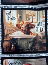 3 three wishes please seat yourself toilet bathroom highland cow meercat panel cotton fabric jim baldwin shack malmesbury 10