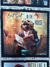 3 three wishes please seat yourself toilet bathroom highland cow meercat panel cotton fabric jim baldwin shack malmesbury