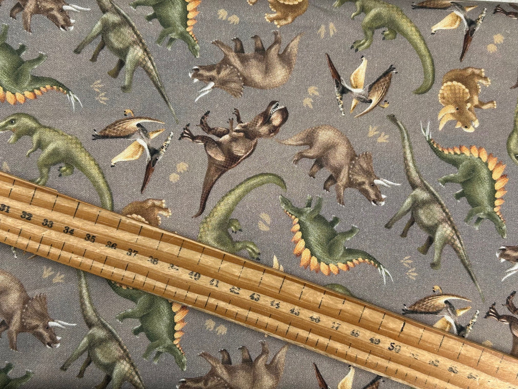 3 three wishes dinosaur trails raquel maciel tossed dinos brown cotton fabric shack malmesbury