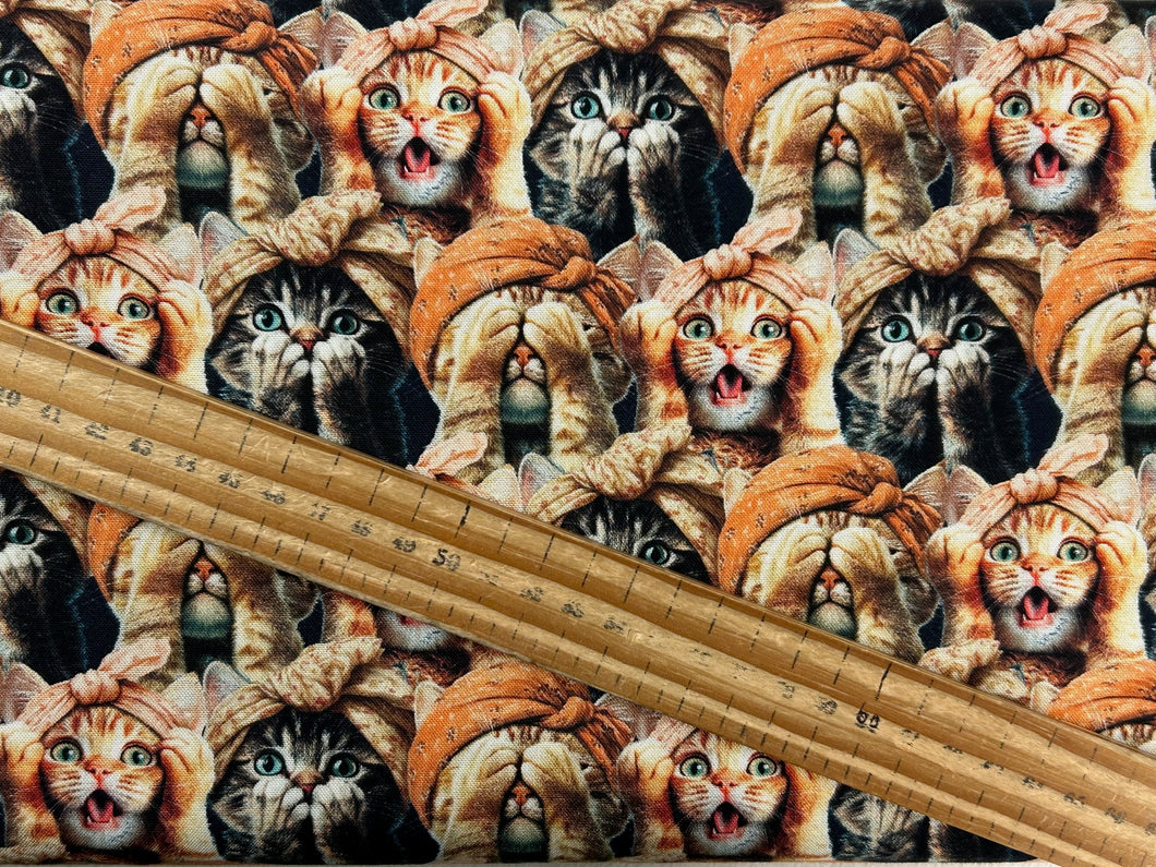 3 three wishes please seat yourself toilet bathroom three wise cats cotton fabric jim baldwin shack malmesbury