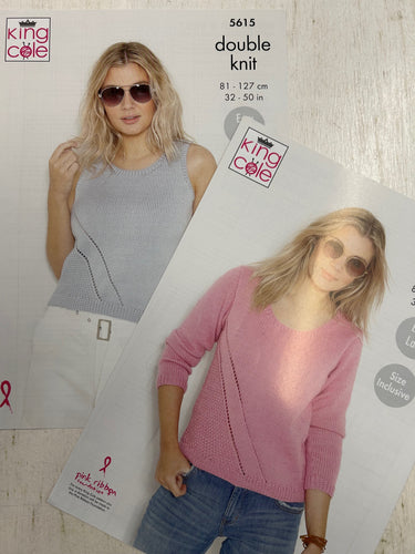 5615 king cole ladies double knit dk easy lace vest jumper knitting pattern fabric shack malmesbury