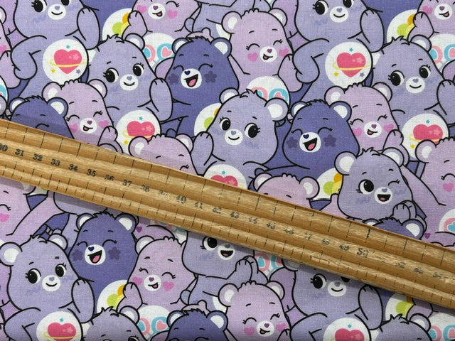 Camelot care bears nursery tv film Fabric shack malmesbury licensed Purple multi bears 