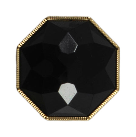 Carded Button Spinner Black gem octagon button with gold edge 27mm code E Fabric shack Malmesbury B801-01262  