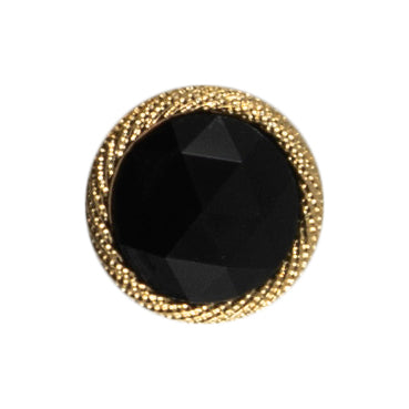 Carded Button Spinner Black gem with twisted gold trim 16mm code G Fabric shack Malmesbury B801-01259  