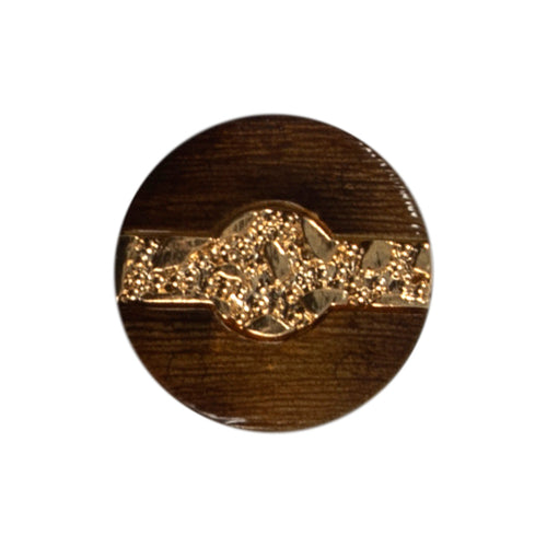 Carded Button Spinner Tortoiseshell effect button with gold strip through the centre 23mm code G Fabric shack Malmesbury B801-01269  