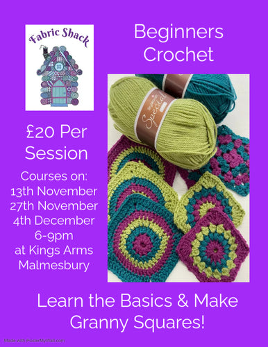 beginners crochet course class workshop fabric shack 