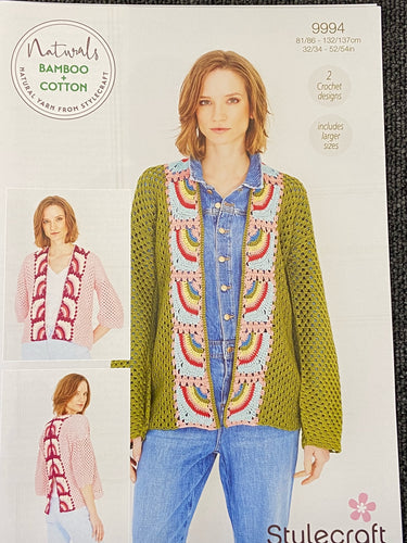 Ladies Crochet Pattern Jacket Cardigan Bamboo & Cotton 9994 stylecraft fabric shack malmesbury
