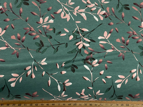 Leaf Jersey Leaves Branches Fabric Shack Malmesbury Green