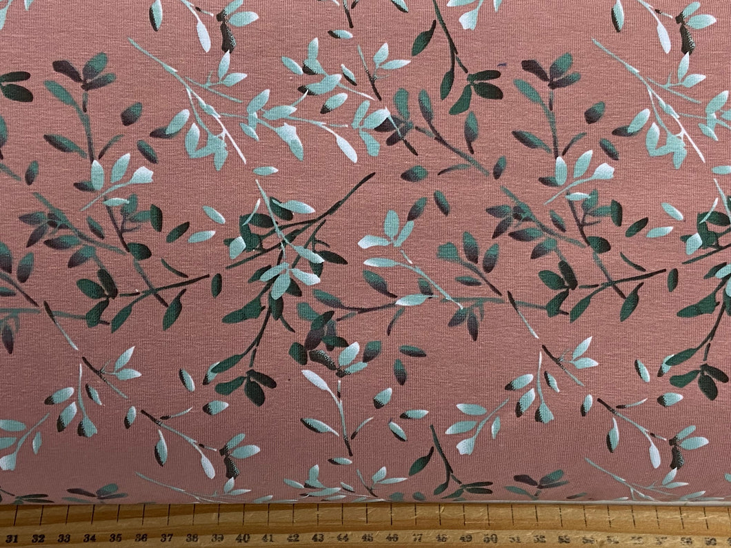 Leaf Jersey Leaves Branches Fabric Shack Malmesbury Pink