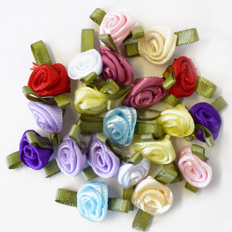 Habico Bridal Crafts Assorted Satin Ribbon Roses Pack (20) – Fabric ...