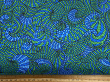 adrienne leban freespirit free spirit biogeo energy swirl trip trippy pattern blue green cotton fabric shack malmesbury