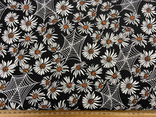 alli k moda noir halloween gothic Daisies Midnight Pumpkin Black cotton fabric shack malmesbury