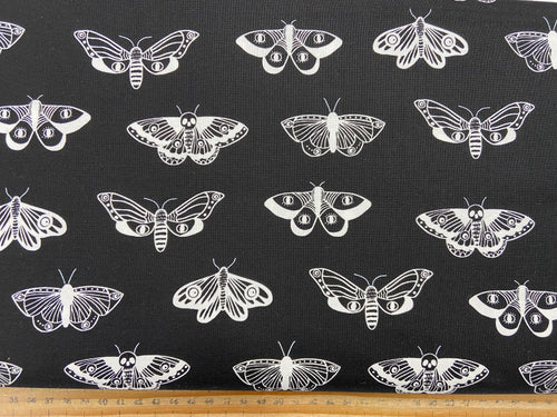 alli k moda noir halloween gothic Moths Midnight Ghost Black cotton fabric shack malmesbury