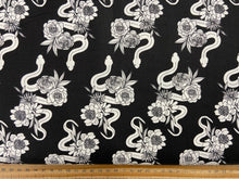 alli k moda noir halloween gothic flowers Snakes Midnight Ghost Black cotton fabric shack malmesbury