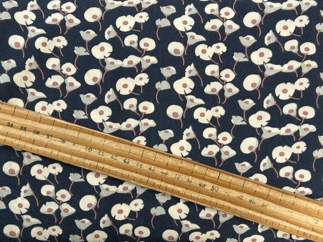 anada viscose moonflowers navy blue floral flower soft drapey fabric shack malmebury