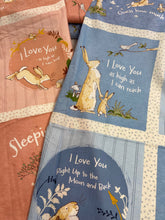anita jeram clothworks guess how much I love you cotton flannel cream blue panel hare rabbit bunnie moon hedgehog mouse fabric shack malmesbury