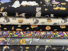 anita jeram clothworks halloween parade bat cat pumpkin ghost double border cotton fabric shack malmesbury