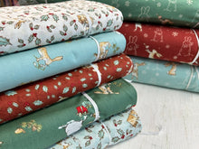 anita jeram guess how much I love you snow bunny bunnies hare christmas cotton flannel blue green red fabric shack malmesbury