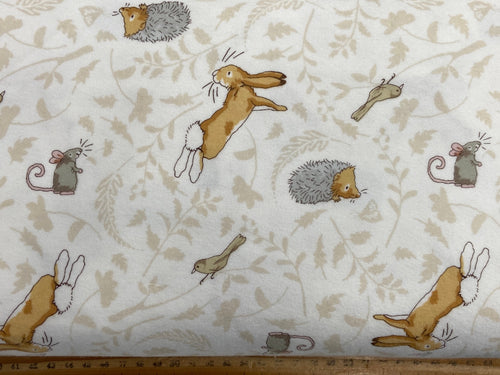 anita jeram clothworks guess how much I love you brushed cotton flannel cream hare rabbit bunnie moon hedgehog mouse fabric shack malmesbury