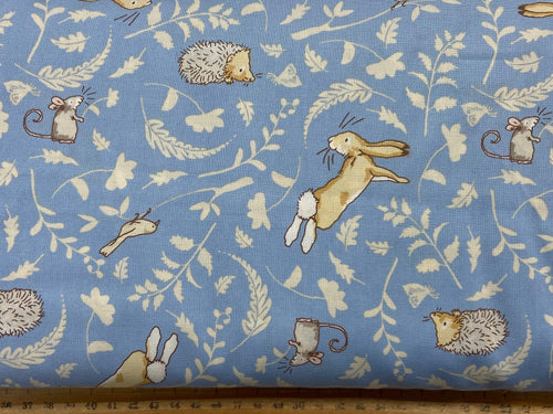 anita jeram clothworks guess how much I love you cotton blue mouse hare rabbit bunnie hedgehog fabric shack malmesbury