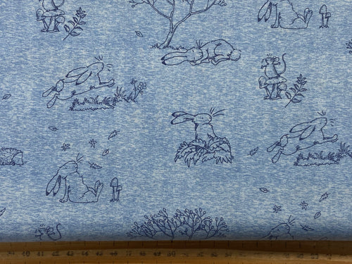 anita jeram clothworks guess how much I love you cotton hare rabbit bunnies blue sketchbook  fabric shack malmesbury