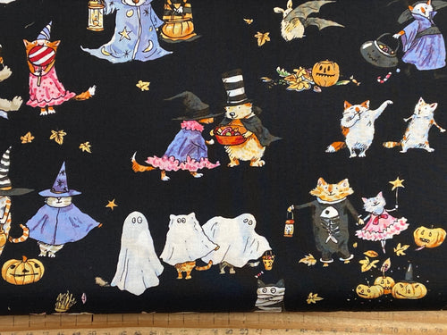 anita jeram clothworks halloween parade characters black pumpkin bat cat cotton fabric shack malmesbury
