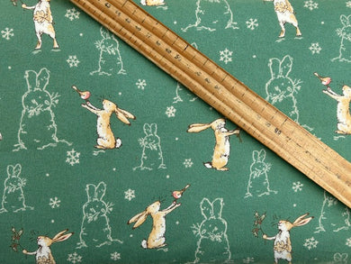 anita jeram guess how much I love you snow bunny bunnies hare christmas cotton flannel forest green fabric shack malmesbury
