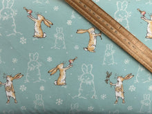 anita jeram guess how much I love you snow bunny bunnies hare christmas cotton flannel teal turquoise fabric shack malmesbury