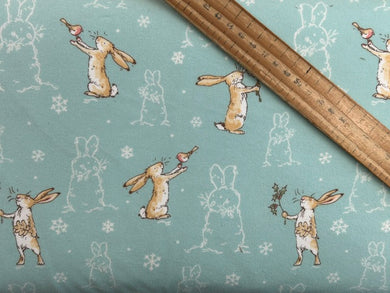 anita jeram guess how much I love you snow bunny bunnies hare christmas cotton flannel teal turquoise fabric shack malmesbury