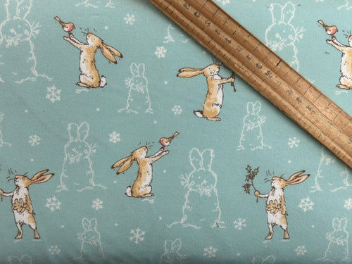 anita jeram guess how much I love you snow bunny bunnies hare christmas cotton flannel teal turquoise fabric shack malmesbury