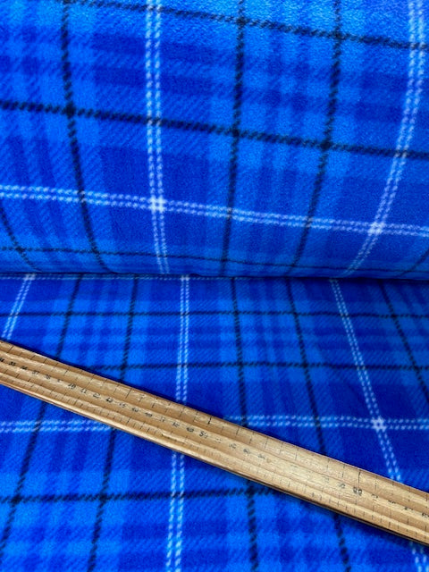anti pil tartan fleece cuddly soft blue check fabric shack malmesbury