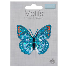 badge motif patch iron on sew on sequinned sequin butterfly blue fabric shack malmesbury