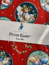 beatrix potter hoppy holidays fabric shack malmesbury peter rabbit christmas scallop badges red