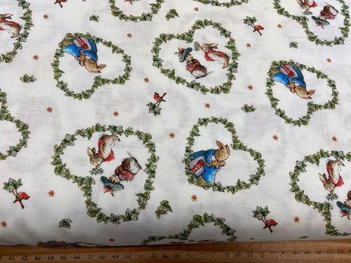 beatrix potter peter rabbit joy of giving christmas holidays holly ivy mrs rabbit tree gift red flopsy mopsy cotton fabric shack malmesbury 2