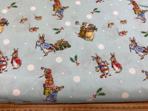 beatrix potter peter rabbit joy of giving christmas holidays holly ivy mrs rabbit tree gift red flopsy mopsy cotton fabric shack malmesbury 4