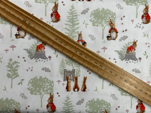 beatrix potter peter rabbit tales of the burrow forest flopsy mopsy white cotton fabric shack malmesbury