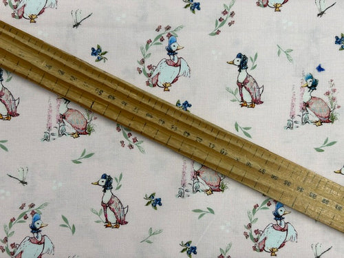 beatrix potter peter rabbit tales of the burrow jemima puddle duck pink cotton fabric shack malmesbury