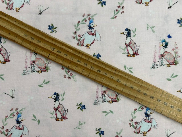 beatrix potter peter rabbit tales of the burrow jemima puddle duck pink cotton fabric shack malmesbury
