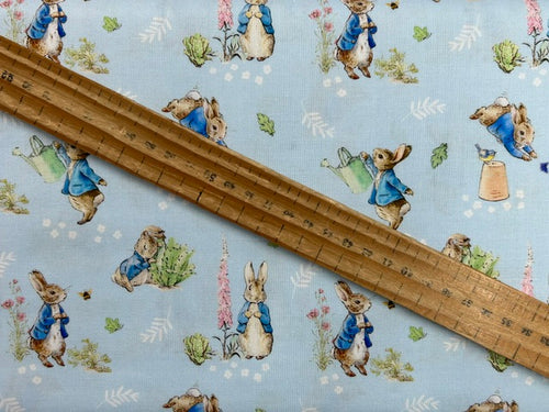beatrix potter peter rabbit tales of the burrow patch peter blue cotton fabric shack malmesbury