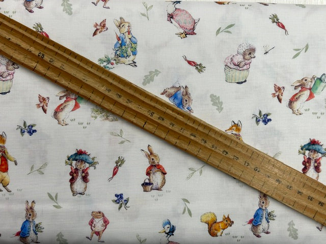 beatrix potter peter rabbit tales of the burrow peter rabbit jemima characters white cotton fabric shack malmesbury