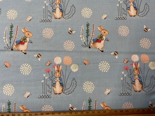 beatrix potter peter rabblit classic jemima puddleduck flopsy mopsy jeremy fisher mrs tiggiewinkle squirrel nutkin blue cotton fabric shack malmesbury