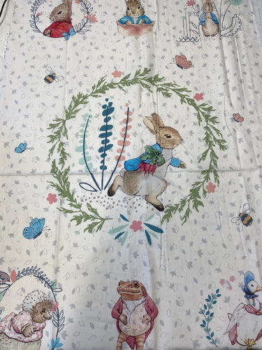 beatrix potter peter rabblit classic jemima puddleduck flopsy mopsy jeremy fisher mrs tiggiewinkle squirrel nutkin cotton fabric panel white shack malmesbury