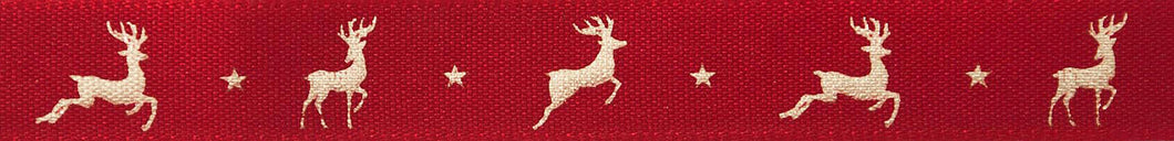berisfords ribbon reindeer flight red gold 15mm christmas fabric shack malmesbury R1557415_3